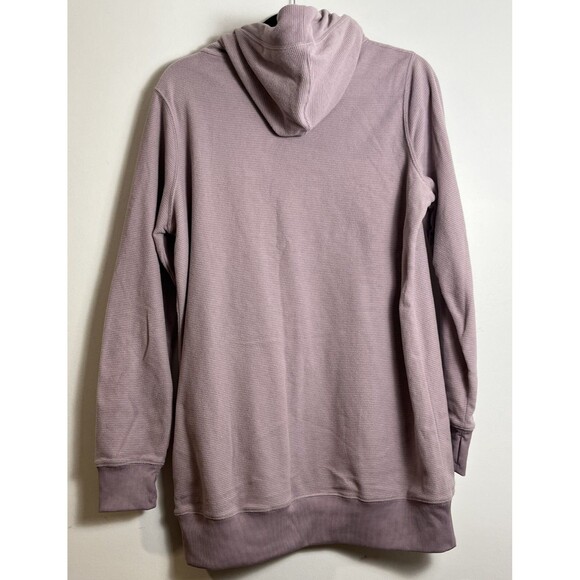 Volcom Womens Polartec Ridin Hoodie Sz L Blush Pink Stripe Cowl Neck Thumb Holes - Picture 4 of 8